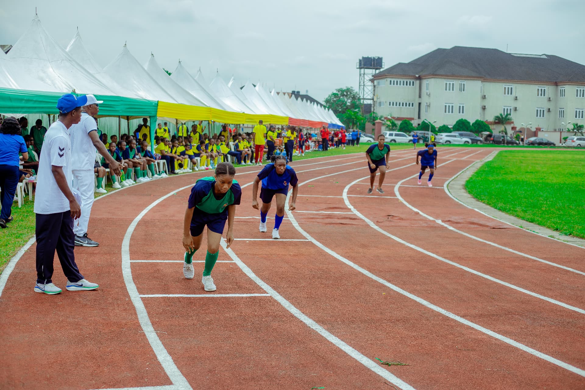Students competing on the athletics track